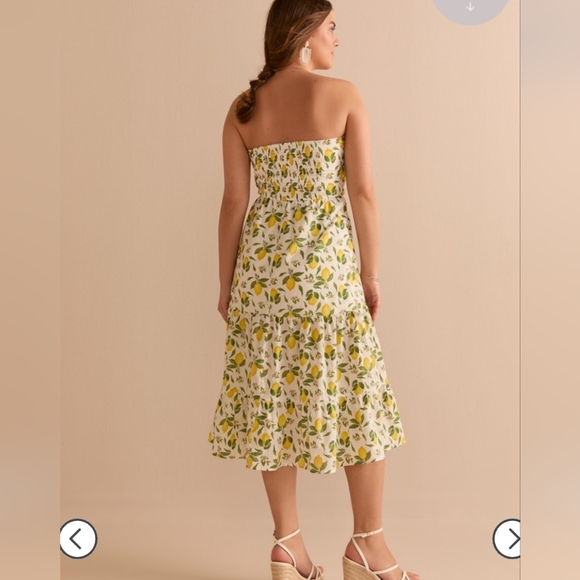 Lemon 🍋 Print "Francesca's" Tonia Strapless Midi Dress NWT - Picture 2 of 7